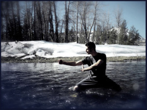 martial artist in river